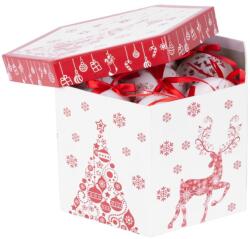 MagicHome MagicHome karácsonyi gömbök, karácsonyfákkal, 14 db, 7, 5 cm, piros-fehér karácsonyfára (ST8091331)