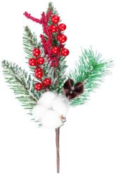 MagicHome MagicHome karácsonyi ág, pamuttal és bogyókkal, piros, 30 cm (ST8091536)