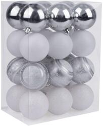 MagicHome MagicHome karácsonyi gömbök, 24 db, fehér-ezüst, mix, karácsonyfára, 6 cm (ST2171330)