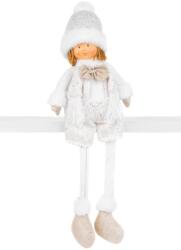 MagicHome MagicHome karácsonyi szobor, Fiú fehér sapkában, hosszú lábakkal, fehér-arany, szövet, 15 x 10 x 45 (ST8091346)