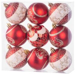 MagicHome MagicHome karácsonyi gömbök, 9 db, piros, díszítéssel, karácsonyfára, 6 cm (ST8091053)