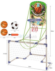  2IN1 focikapu és kosárpalánk 12 cm kosárlabdával, 14 cm focilabdával, pumpával (JB5034B)