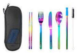 EcoVessel WanderWare 6 részes evőeszközkészlet tartóval - Rainbow