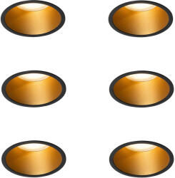 QAZQA Set van 6 moderne inbouwspots zwart met goud GU10 70mm IP44 - Dept (109608)