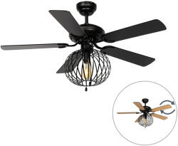 QAZQA Mennyezeti ventilátor fekete fa mintával 107, 5 cm húzókapcsolóval - Mistral Johanna (105668)