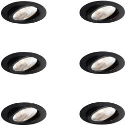 QAZQA Professional 6 darabos süllyesztett spotlámpa készlet fekete 9, 5 cm LED-del 1300 lm szabályozható IP65 - Gaius (109571)