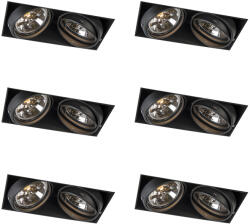 QAZQA 6 darabos süllyesztett spotlámpa készlet fekete AR111 forgatható és dönthető keret nélküli 2-lámpás - Oneon (109866)