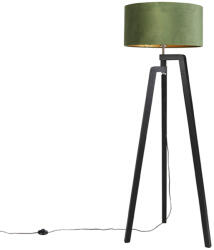 QAZQA Állólámpa háromlábú fekete zöld árnyékkal és arannyal 50 cm - Puros (98602)