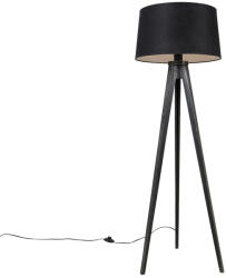 QAZQA Háromlábú fekete lámpa lenvászon búrával fekete 45 cm - Tripod Classic (104100)