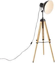 QAZQA Ipari állólámpa fekete háromlábú, fával - Mangoes (105921)