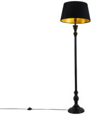 QAZQA Állólámpa 45 cm-es fekete lámpabúrával, arany belsővel - Classico (102907)