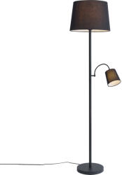 QAZQA Klasszikus állólámpa fekete fekete árnyékolóval és olvasólámpával - Retro (96625)