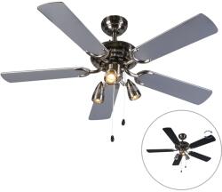 QAZQA Mennyezeti ventilátor acél 110 cm 3 lámpával, húzózsinórral - Mistral (92645)