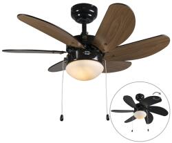 QAZQA Mennyezeti ventilátor fekete fa mintával 80 cm húzózsinórral - Fresh (92644)
