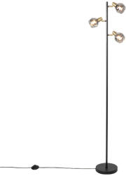 QAZQA Art Deco állólámpa fekete és arany színben, füstüveggel, 3 lámpás - Vidro (102487)