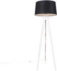QAZQA Modern állványos lámpa fehér, fekete vászon árnyékolóval 45 cm - Tripod Classic (104114)