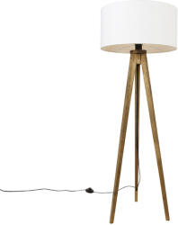 QAZQA Rusztikus állvány vintage fával és fehér árnyékolóval 50 cm - Tripod Classic (104129)