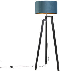 QAZQA Állólámpa háromlábú fekete kék búrával és arannyal 50 cm - Puros (98598)