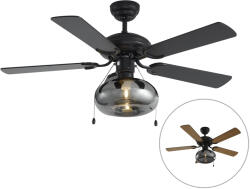QAZQA Mennyezeti ventilátor fekete 107, 5 cm húzókapcsolóval - Mistral Busa (108825)