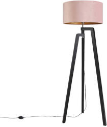 QAZQA Állólámpa állvány fekete rózsaszín árnyékolóval és arany 50 cm - Puros (98601)