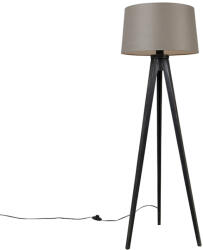 QAZQA Háromlábú fekete lámpa vászon búrával bézs színben 45 cm - Tripod Classic (104101)