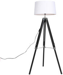 QAZQA Állólámpa háromlábú fekete, fehér vászon árnyékolóval 45 cm (92835)