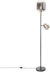 QAZQA Állólámpa fekete arannyal és füstüveggel 2-lámpás - Zuzanna (105508)