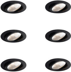 QAZQA Professional 6 darabos süllyesztett spotlámpa készlet fekete 9, 5 cm LED-del 1300 lm dimmelhető IP23 - Gaius (109569)
