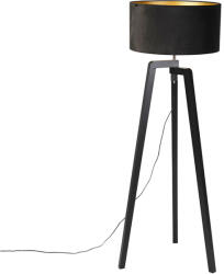 QAZQA Állólámpa állvány fekete fa fekete árnyékolóval 50 cm - Puros (97923)