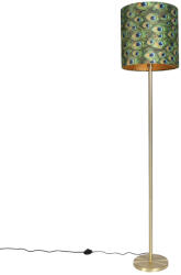 QAZQA Állólámpa sárgarézzel és páva mintás búrával 40 cm - Simplo (102136)