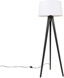 QAZQA Háromlábú fekete lámpa vászon árnyékolóval fehér 45 cm - Tripod Classic (104103)