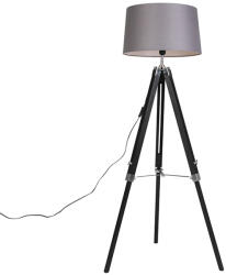 QAZQA Állólámpa háromlábú fekete árnyékolóval 45 cm lenvászon sötét szürke (92837)