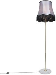 QAZQA Állólámpa sárgarézzel, Granny búrával fekete-szürke 45 cm - Kaso (95318)