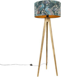 QAZQA Háromlábú vintage fa lámpa, páva zöld árnyékkal 50 cm - Tripod Classic (104133)