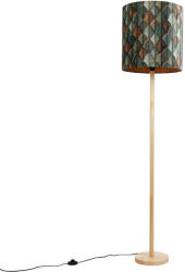 QAZQA Fa állólámpa bársony lámpabúrával, levélminta és arany belsővel - Mels (109234)