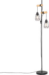 QAZQA Rusztikus állólámpa fekete fával, 2-lámpás árnyékolóval - Dami Frame (103029)