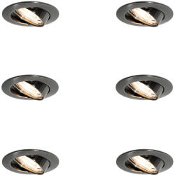 QAZQA Set van 6 moderne inbouwspots gunmetal GU10 50mm rond kantelbaar - Edu (109606)