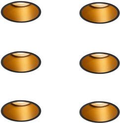 QAZQA Set van 6 moderne inbouwspots zwart met goud GU10 50mm IP44 - Dept (109607)