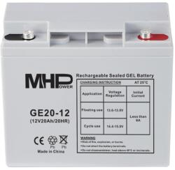 CARSPA MHPower GE20-12 Gél akkumulátor 12V/20Ah, T1 - M5 terminál, mélyciklusú akkumulátor (GE20-12)