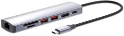 Manhattan USB-C 7in1 dokkolóállomás, 1xHDMI, 1xUSB-C, 2xUSB, 1xRJ45, SD kártyaolvasó, szürke színben (153966)