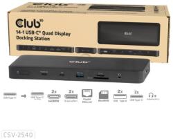 Club 3D Club3D dokkolóállomás USB-C 14v1, 2xHDMI, 2xDP, 3xUSB-C, 1xUSB-C PD, 2xUSB, 1xRJ45, 1x3.5mm, microSD/SD, fekete színű (CSV-2540)
