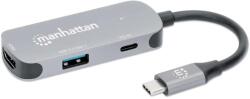 Manhattan dokkolóállomás USB-C 3in1, 1xHDMI, 1xUSB-C, 1xUSB, 1xUSB, szürke (190299)