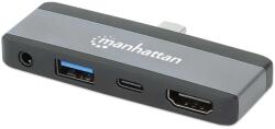 Manhattan dokkolóállomás USB-C 4in1, 1xHDMI, 1xUSB-C, 1xUSB, 1x3.5mm, szürke (190404)