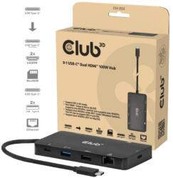 Club 3D Club3D dokkolóállomás USB-C 9v1, 2xHDMI, 1xUSB-C, 1xUSB-C PD, 2xUSB, 1xRJ45, microSD/SD, fekete színben (CSV-2552)