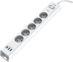 Winner Group WG - Túlfeszültségvédő 5 slot 2x USB-A 1x USB-C, kábel 1, 5 méter, fehér (12520)