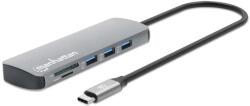 Manhattan dokkolóállomás USB-C 9v1, 1xHDMI, 2xUSB-C, 3xUSB, 1xRJ45, SD kártyaolvasó, szürke (190459)