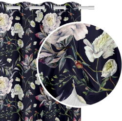 Spod Igły i Nitki drapéria, Gyűrűkkel, Poliészter, 140x250 cm, Virágmintás, Fekete (5101470)