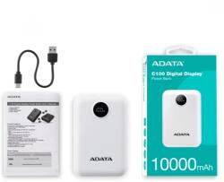 ADATA C100 Powerbank 10000mAh Digitális kijelző fehér (PC10022-12WH)