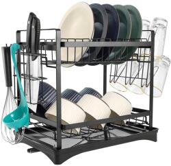 Quasar & Co Quasar & Co. ® Konyhai Edényszárító, többszintes, lecsöpögtető tálcával, 42, 5 x 31 x 41 cm, fém, fekete (42021016)
