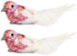 LAALU Madár rózsaszín csillámokkal 13 cm, 2 db (LAU-6172)